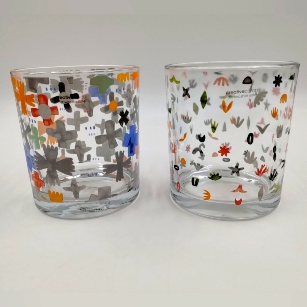 𝅺CREATIVE Co-Op Glass Votive Tealight Holder in Katie Vernon, Set of 2 Art Boho